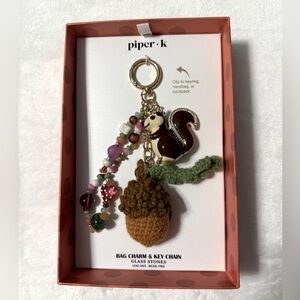 Piper K Squirrel and Acorn Keychain with Multicolor Beads